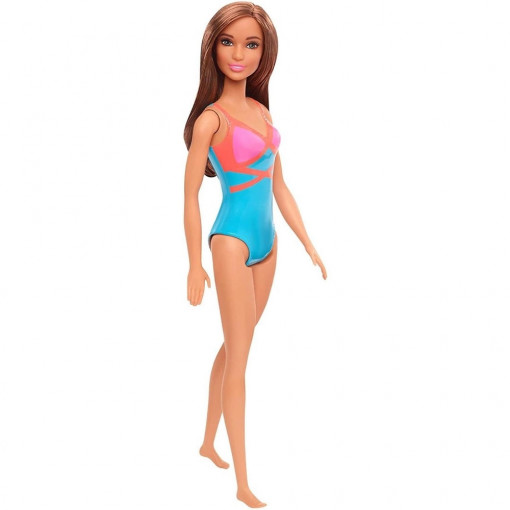 Boneca Barbie Praia - Morena Maiô Azul e Rosa - Mattel (Padrão)