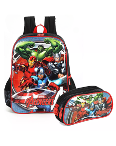 Kit Mochila com Estojo Preto Avengers Luxcel