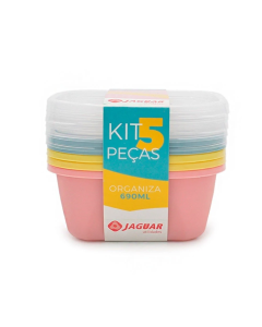 Kit 5 Potes Organizacionais Tampa 690ml Quadrado 1
