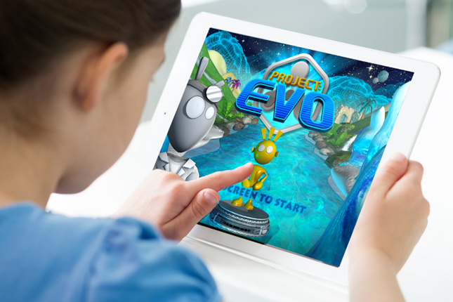 criança utilizando plataforma digital para acessar um jogo online.